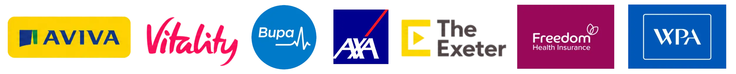 Aviva, Bupa, Vitality, The Exeter, AXA, Freedom, WPA