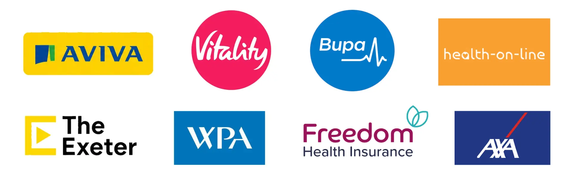 Aviva, Bupa, Vitality, The Exeter, AXA, Freedom & WPA